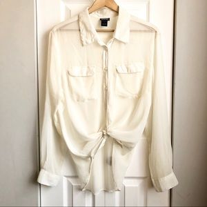 Sheer White Button Up Collar Shirt | Alloy Apparel